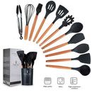 Set de Utensilios de Cocina de Silicona 12 Piezas con Mango de Madera