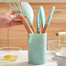 Set de Utensilios de Cocina de Silicona 12 Piezas con Mango de Madera