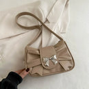 Bolso de Hombro con Moño Plateado Estilo Coquette
