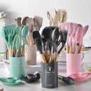 Set de Utensilios de Cocina de Silicona 12 Piezas con Mango de Madera