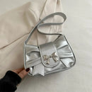Bolso de Hombro con Moño Plateado Estilo Coquette