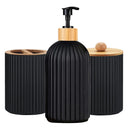 Set Organizador de Baño Negro con Bambú 3 Piezas (Dispenser + Porta Cepillos + Frasco)