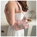Bolso de Hombro con Moño Plateado Estilo Coquette