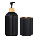 Set Organizador de Baño Negro con Bambú 3 Piezas (Dispenser + Porta Cepillos + Frasco)