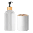 Set Organizador de Baño Negro con Bambú 3 Piezas (Dispenser + Porta Cepillos + Frasco)