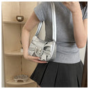 Bolso de Hombro con Moño Plateado Estilo Coquette