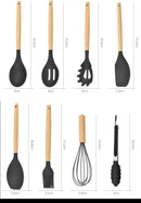 Set de Utensilios de Cocina de Silicona 12 Piezas con Mango de Madera