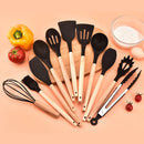 Set de Utensilios de Cocina de Silicona 12 Piezas con Mango de Madera