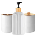 Set Organizador de Baño Negro con Bambú 3 Piezas (Dispenser + Porta Cepillos + Frasco)