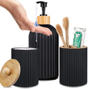 Set Organizador de Baño Negro con Bambú 3 Piezas (Dispenser + Porta Cepillos + Frasco)