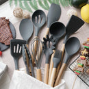 Set de Utensilios de Cocina de Silicona 12 Piezas con Mango de Madera
