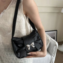 Bolso de Hombro con Moño Plateado Estilo Coquette