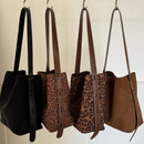 Bolso bucket gamuza mujer en cuatro colores negro leopardo y marrón estilo coreano