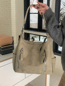 Bolso cruzado hobo mujer beige en cuero PU mate retro con dos cierres frontales