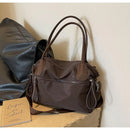 Bolso de hombro de nailon mujer color café vintage con detalles de cuero y gran capacidad