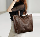 Bolso tote cocodrilo mujer marrón en cuero PU con grabado en relieve y brillo encerado