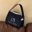 Bordado frontal de Hello Kitty en cartera de mezclilla retro mujer