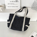 Cartera tote de lunares con encaje y dijes colgantes estilo coreano vintage