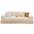 Cubre sofá jacquard con volado blanco antideslizante y lavable a máquina