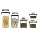 Kit potes herméticos apilables 5 piezas de 460 a 1800 ml transparentes para despensa