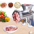Picadora de carne manual de aleación de aluminio montada en la mesada con carne molida
