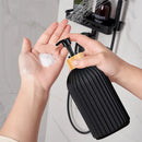 Set organizador de baño negro con bambú con dispenser, porta cepillos y frasco